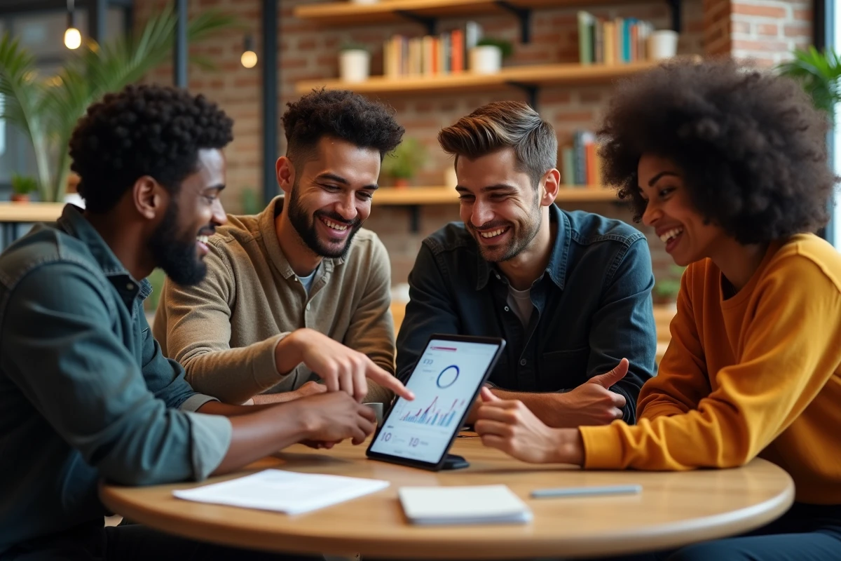 Groupe de jeunes entrepreneurs collaborant dans un espace de coworking